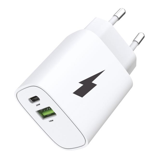 Winner Group - Greito įkrovimo adapteris 1xUSB-C + 1xUSB-A Power Delivery 20W balta