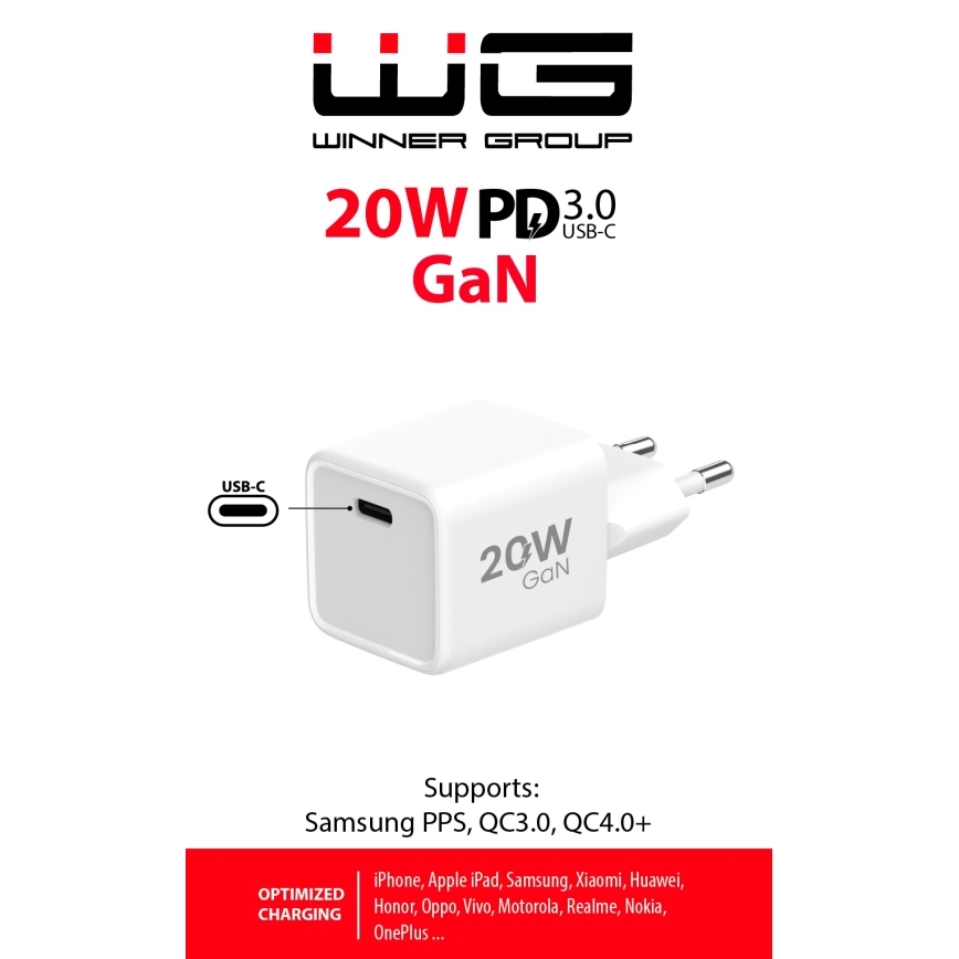 Winner Group - Greito įkrovimo adapteris 1xUSB-C Power Delivery 20W balta