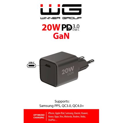 Winner Group - Greito įkrovimo adapteris 1xUSB-C Power Delivery 20W juoda