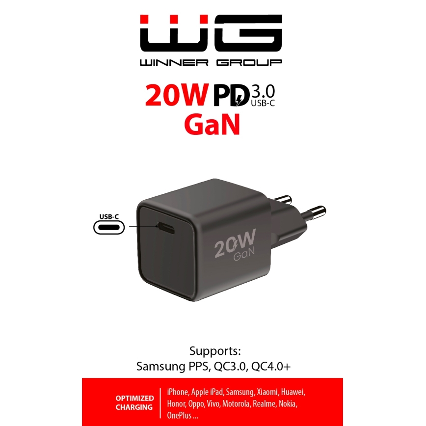 Winner Group - Greito įkrovimo adapteris 1xUSB-C Power Delivery 20W juoda