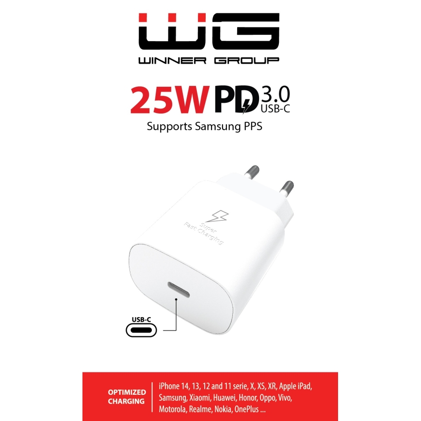 Winner Group - Greito įkrovimo adapteris 1xUSB-C Power Delivery 25W balta