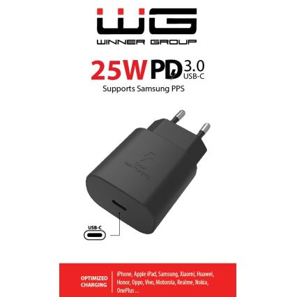 Winner Group - Greito įkrovimo adapteris 1xUSB-C Power Delivery 25W juoda