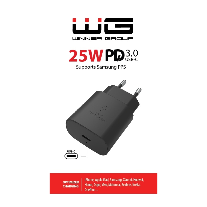 Winner Group - Greito įkrovimo adapteris 1xUSB-C Power Delivery 25W juoda