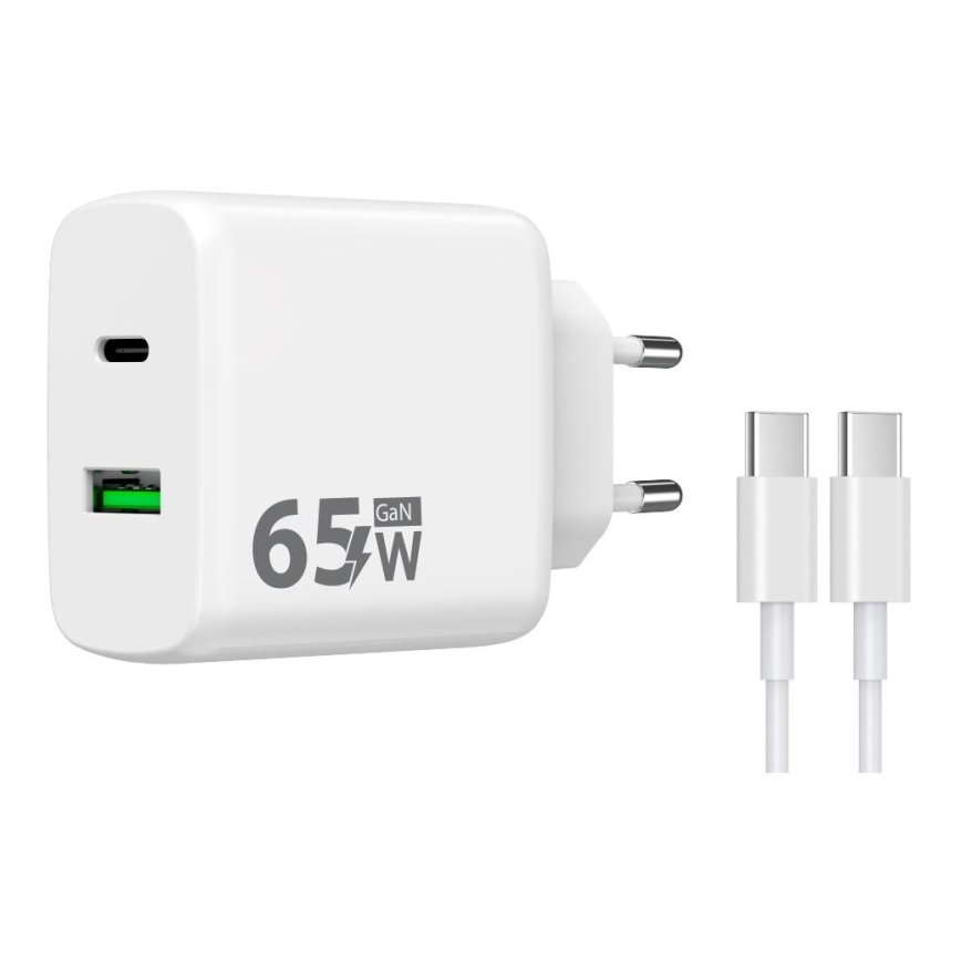 Winner Group - Greito įkrovimo adapteris 2xUSB PD 65W + USB laidas USB-C / USB-C 1m