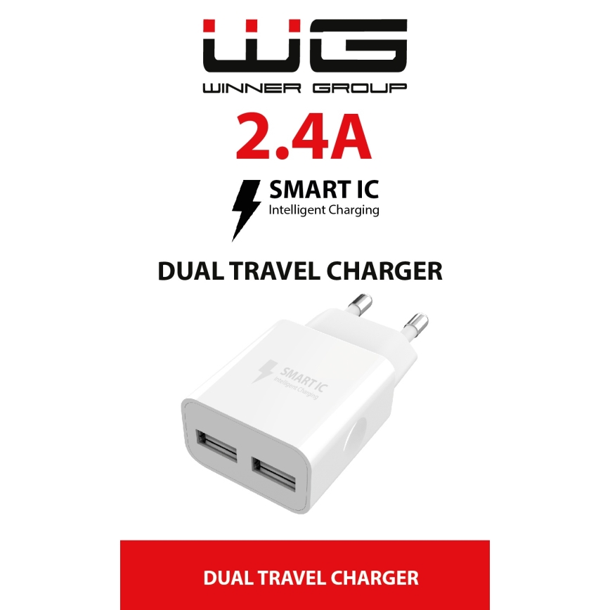 Winner Group - Įkrovimo adapteris 2xUSB-A 12W balta