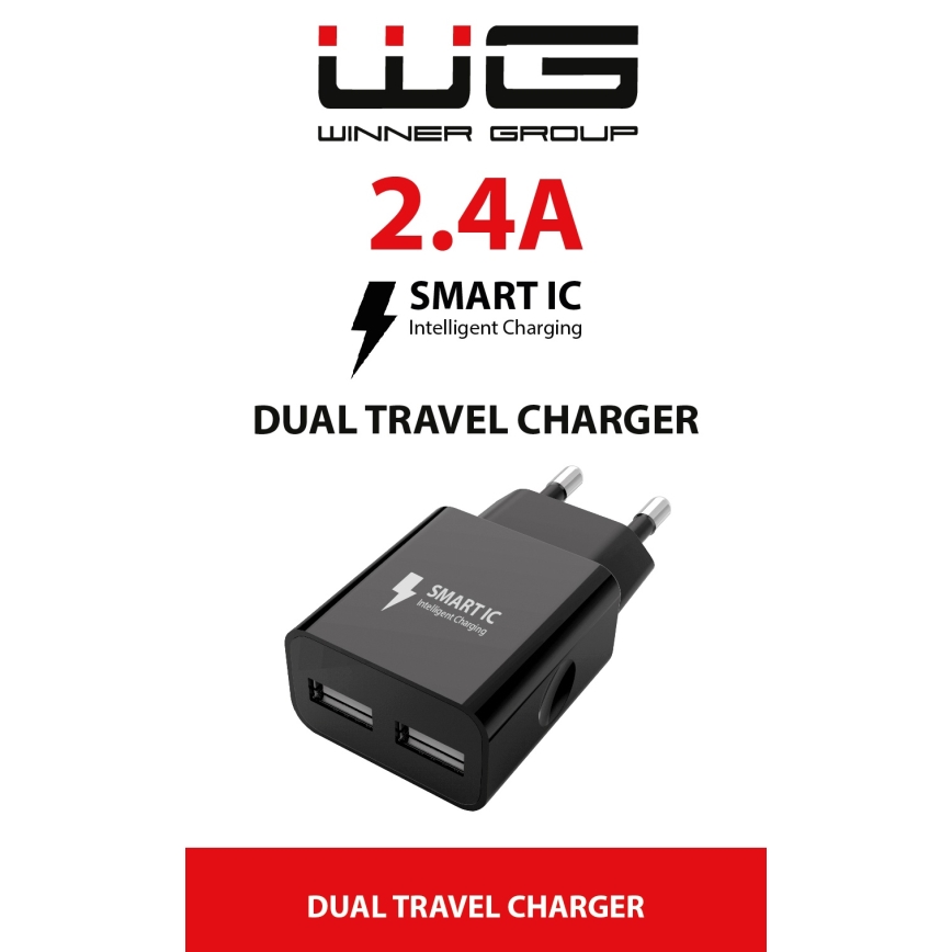 Winner Group - Įkrovimo adapteris 2xUSB-A 12W juoda