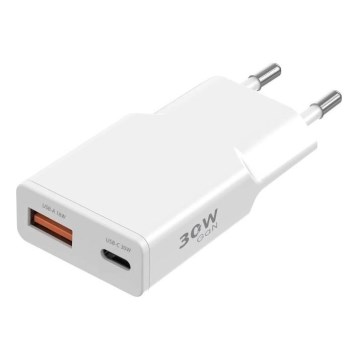 Winner Group - Įkrovimo adapteris GaN 1xUSB-A + 1xUSB-C 30W baltas