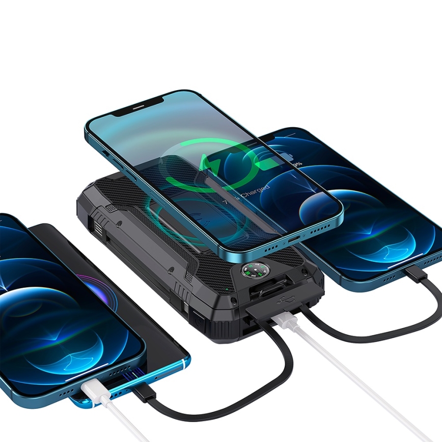 Winner Group - Išorinė baterija su belaidžiu įkrovimu ir Saulės energijos panelė 20000 mAh 20W PD