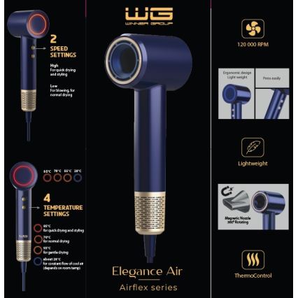 Winner Group - Plaukų džiovintuvas su jonizatoriumi Elegance Air 1600W/230V mėlyna SCHUKO