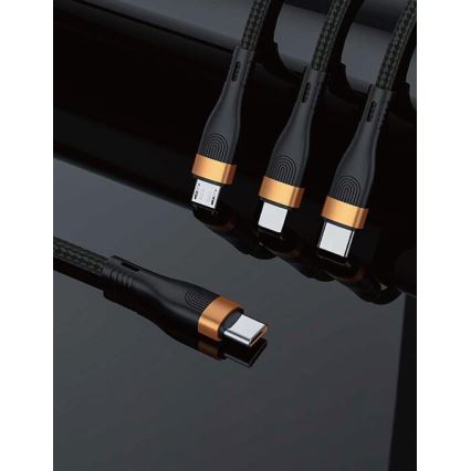 Winner Group -USB laidas 3in1 USB-C / Lightning, USB-C ir Micro USB 100W 1,5m juoda