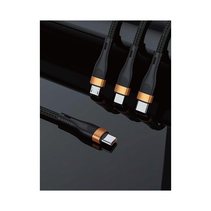 Winner Group -USB laidas 3in1 USB-C / Lightning, USB-C ir Micro USB 100W 1,5m juoda