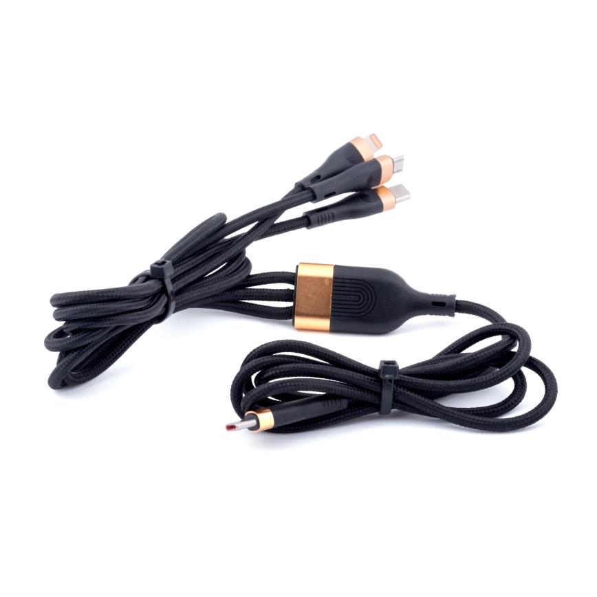 Winner Group -USB laidas 3in1 USB-C / Lightning, USB-C ir Micro USB 100W 1,5m juoda