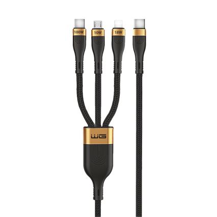 Winner Group -USB laidas 3in1 USB-C / Lightning, USB-C ir Micro USB 100W 1,5m juoda