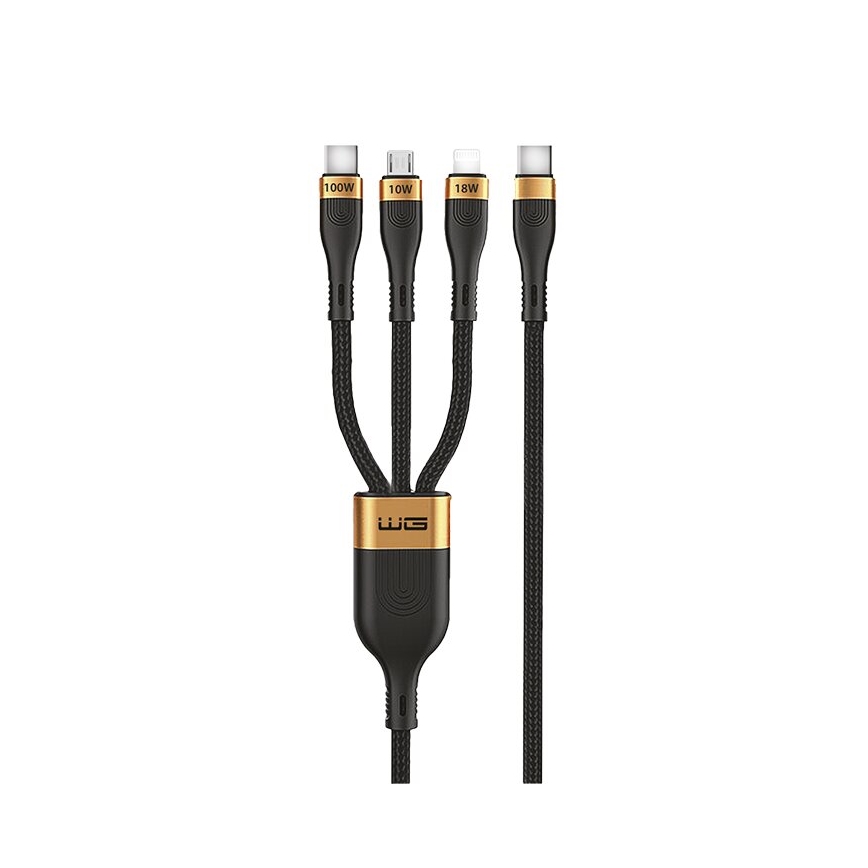 Winner Group -USB laidas 3in1 USB-C / Lightning, USB-C ir Micro USB 100W 1,5m juoda