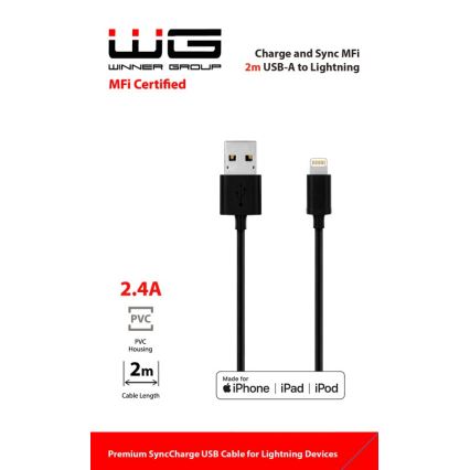 Winner Group - USB laidas MFI Lightning / USB-A 2m juoda