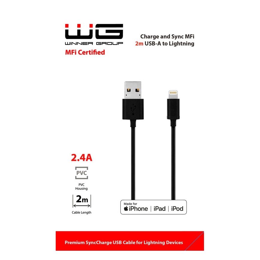 Winner Group - USB laidas MFI Lightning / USB-A 2m juoda