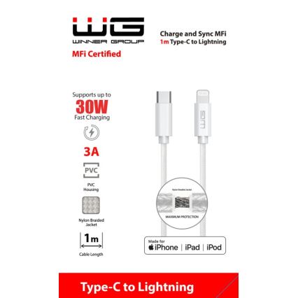 Winner Group - USB laidas MFI Lightning / USB-C 1m balta