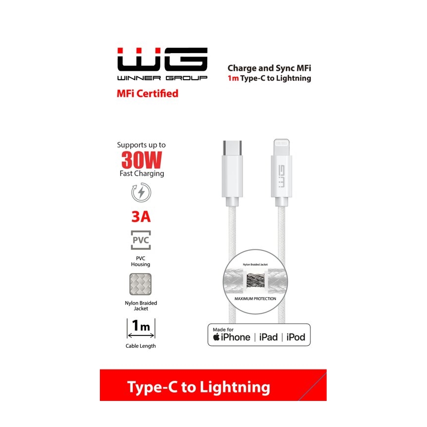 Winner Group - USB laidas MFI Lightning / USB-C 1m balta
