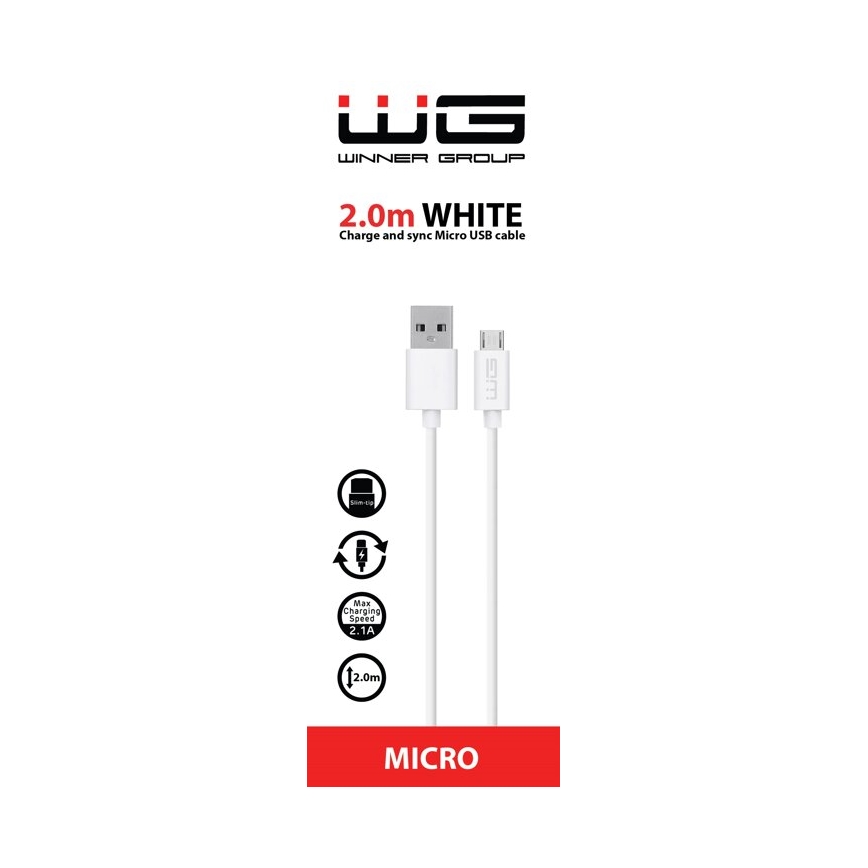 Winner Group - USB laidas Micro USB / USB-A 2m balta