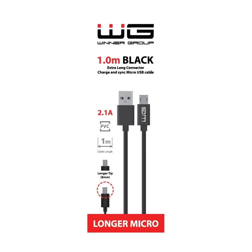Winner Group - USB laidas pratęstas Micro USB / USB-A 1m juoda