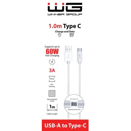 Winner Group - USB laidas USB-C / USB-A 60W 1m balta