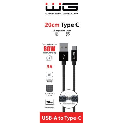 Winner Group - USB laidas USB-C / USB-A 60W 20cm juoda