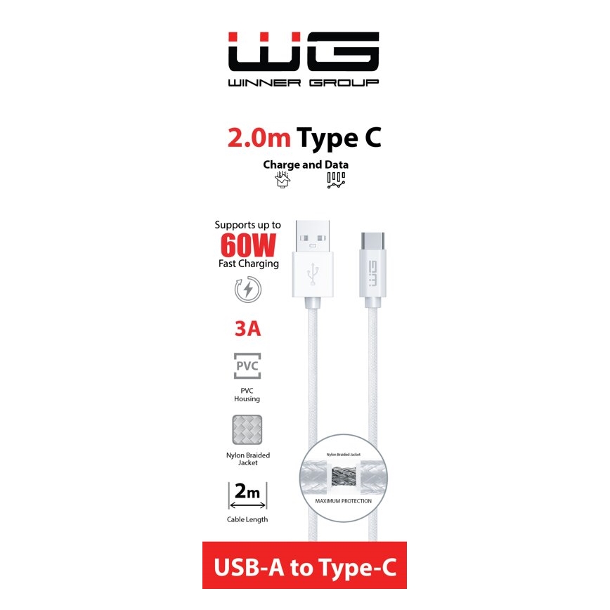 Winner Group - USB laidas USB-C / USB-A 60W 2m balta