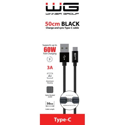 Winner Group - USB laidas USB-C / USB-A 60W 50cm juoda