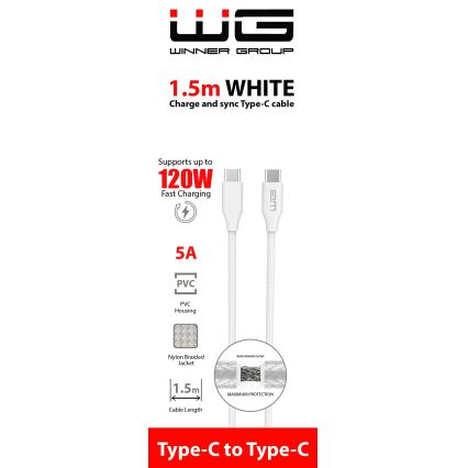 Winner Group - USB laidas USB-C / USB-C 120W 1,5m balta