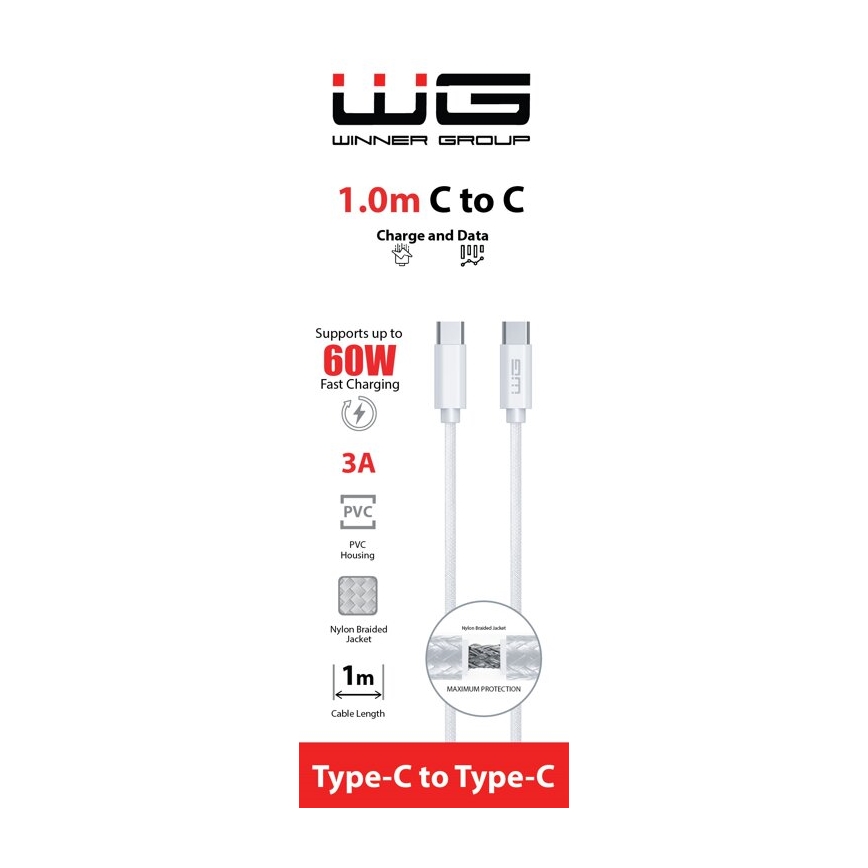 Winner Group - USB laidas USB-C / USB-C 60W 1m balta