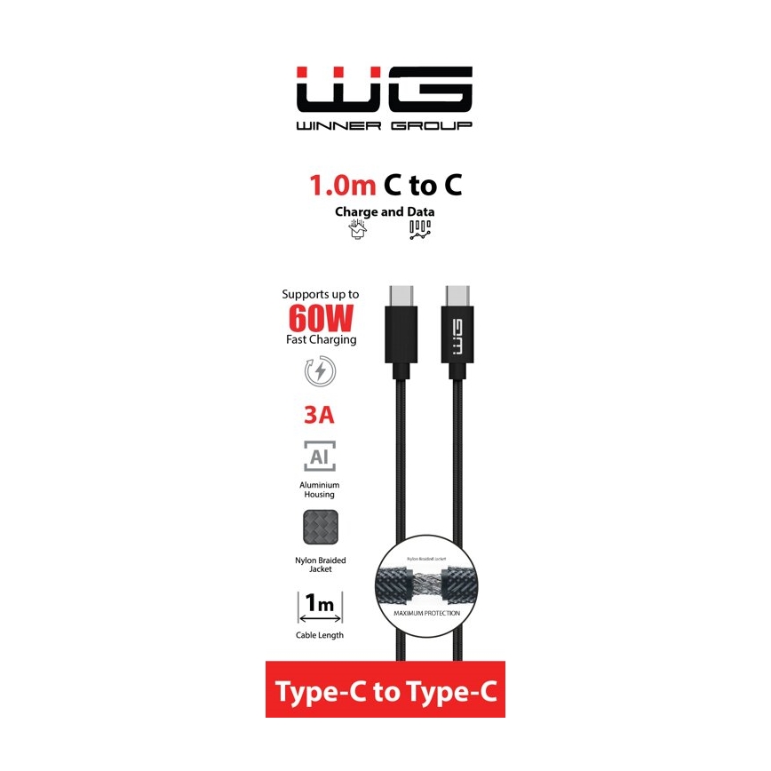 Winner Group - USB laidas USB-C / USB-C 60W 1m juoda