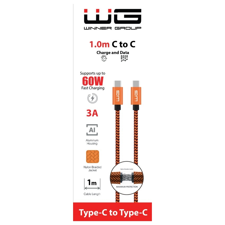 Winner Group - USB laidas USB-C / USB-C 60W 1m oranžinė