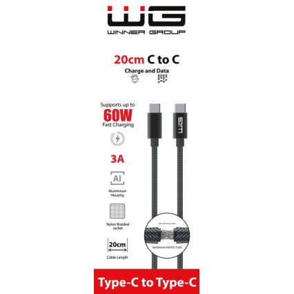 Winner Group - USB laidas USB-C / USB-C 60W 20cm juoda