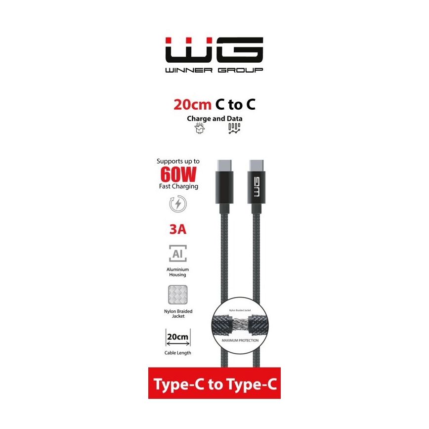 Winner Group - USB laidas USB-C / USB-C 60W 20cm juoda