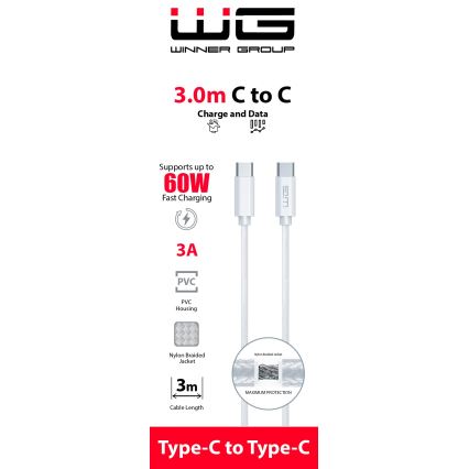 Winner Group - USB laidas USB-C / USB-C 60W 3m balta