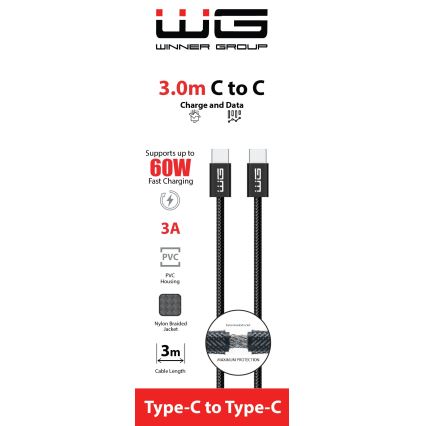 Winner Group - USB laidas USB-C / USB-C 60W 3m juoda