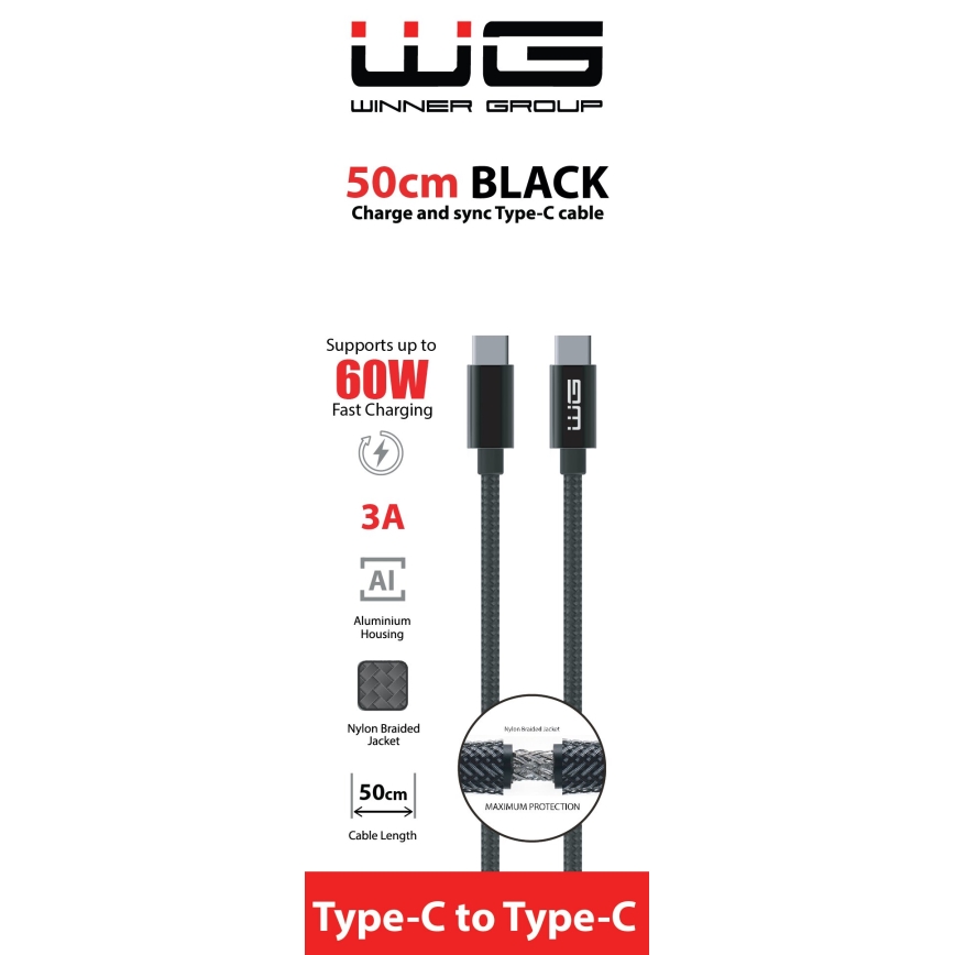 Winner Group - USB laidas USB-C / USB-C 60W 50cm juoda