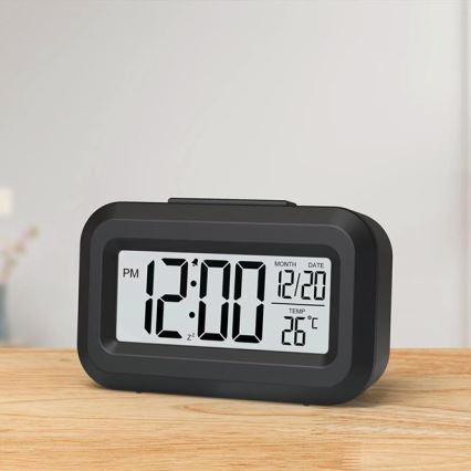 Winner Group - Žadintuvas su LCD ekranu ir termometras 2xAAA juoda
