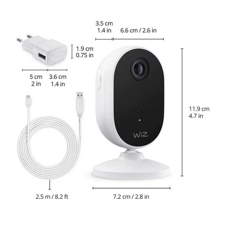 WiZ - Namų stebėjimo rinkinys: 1x kamera + 3x LED RGB lemputė A60 E27/8,5W/230V Wi-Fi