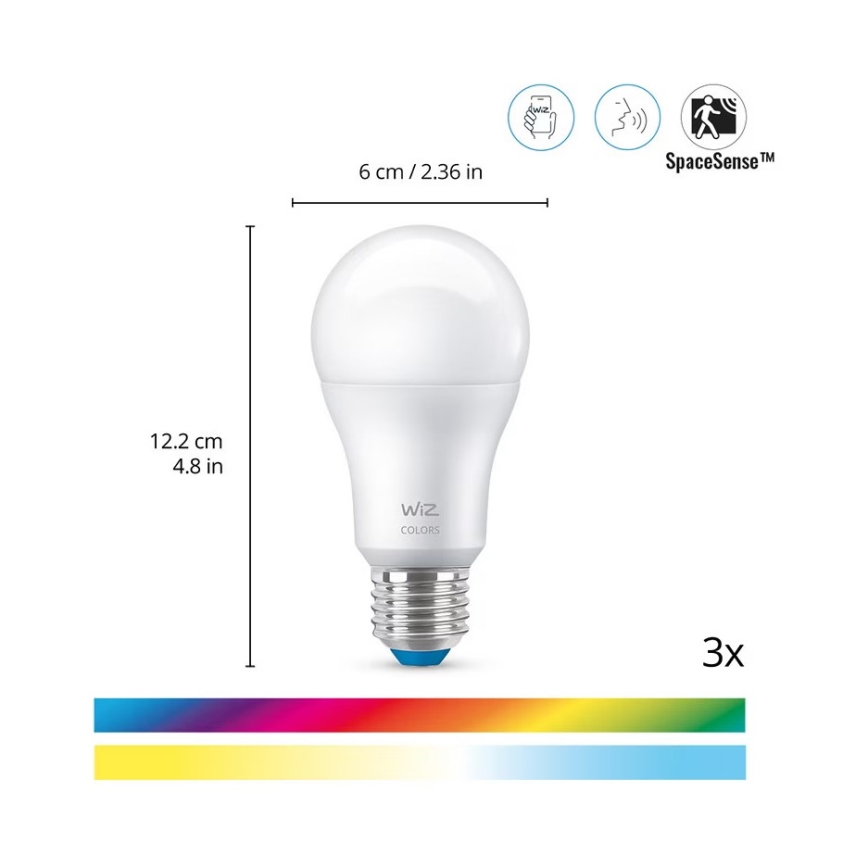 WiZ - Namų stebėjimo rinkinys: 1x kamera + 3x LED RGB lemputė A60 E27/8,5W/230V Wi-Fi