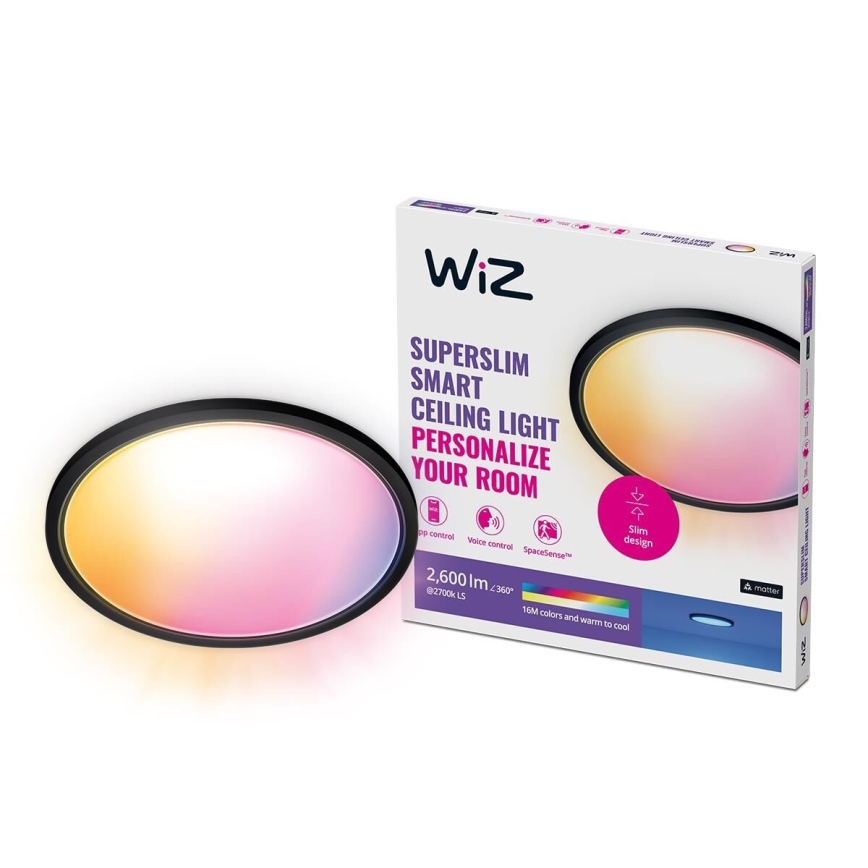 WiZ - LED RGB reguliuojamas lubų šviestuvas SUPERSLIM LED/22W/230V 2700-6500K Wi-Fi juodas