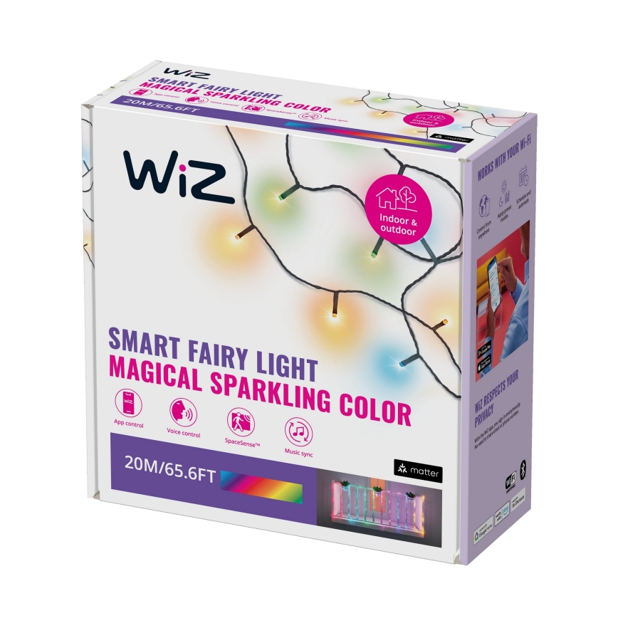 WiZ – LED RGBW pritemdoma lauko grandinė 160xLED 20m IP44 2700-5000K Wi-Fi
