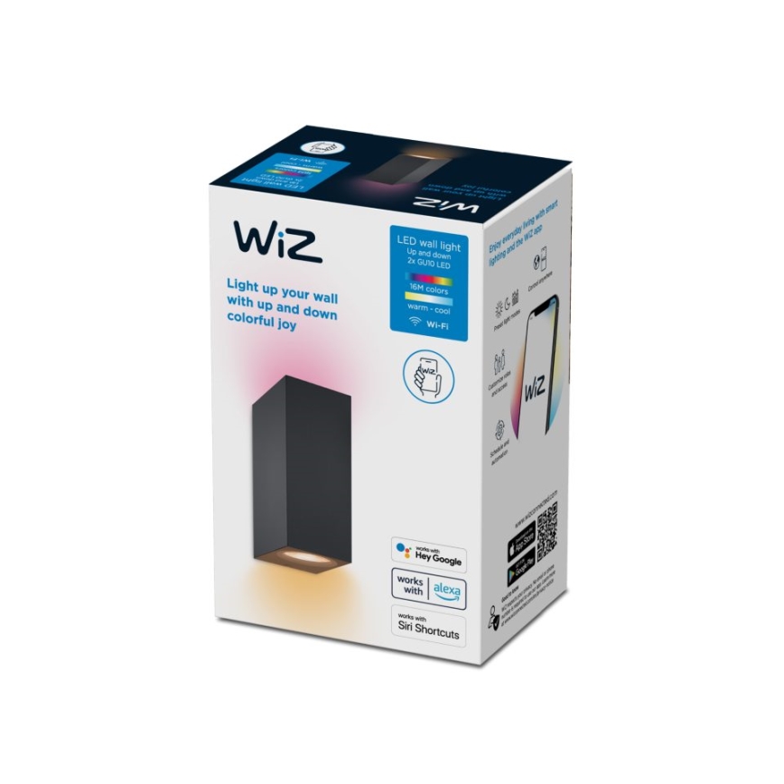 WiZ -LED RGBW Reguliuojamas sieninis šviestuvas UP&DOWN 2xGU10/4,7W/230V 2200-6500K Wi-Fi CRI 90 juodas