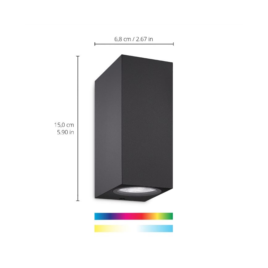 WiZ -LED RGBW Reguliuojamas sieninis šviestuvas UP&DOWN 2xGU10/4,7W/230V 2200-6500K Wi-Fi CRI 90 juodas