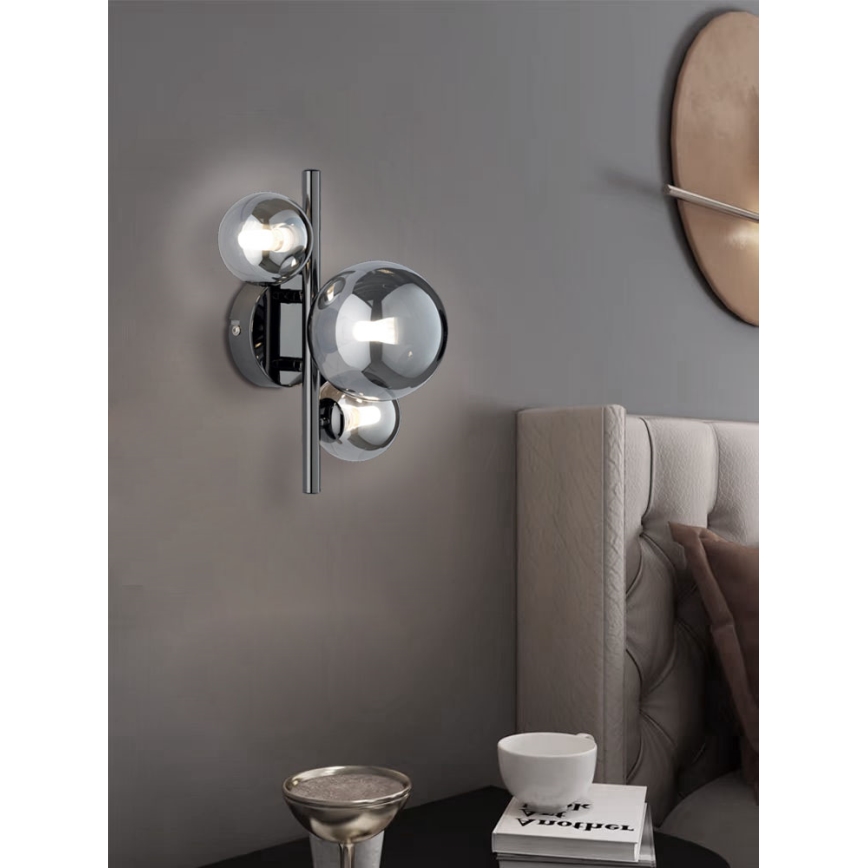 Wofi 4014.03.24.9000 - LED sieninis šviestuvas VILLA 3xG9/3W/230V juoda/blizgus chromas