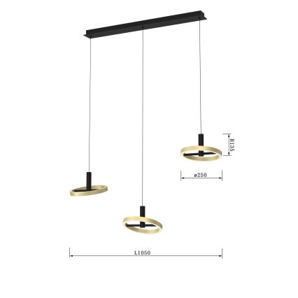 Wofi 7016-304 - LED Reguliuojamas pakabinamas sietynas BREST LED/26W/230V juoda/auksas