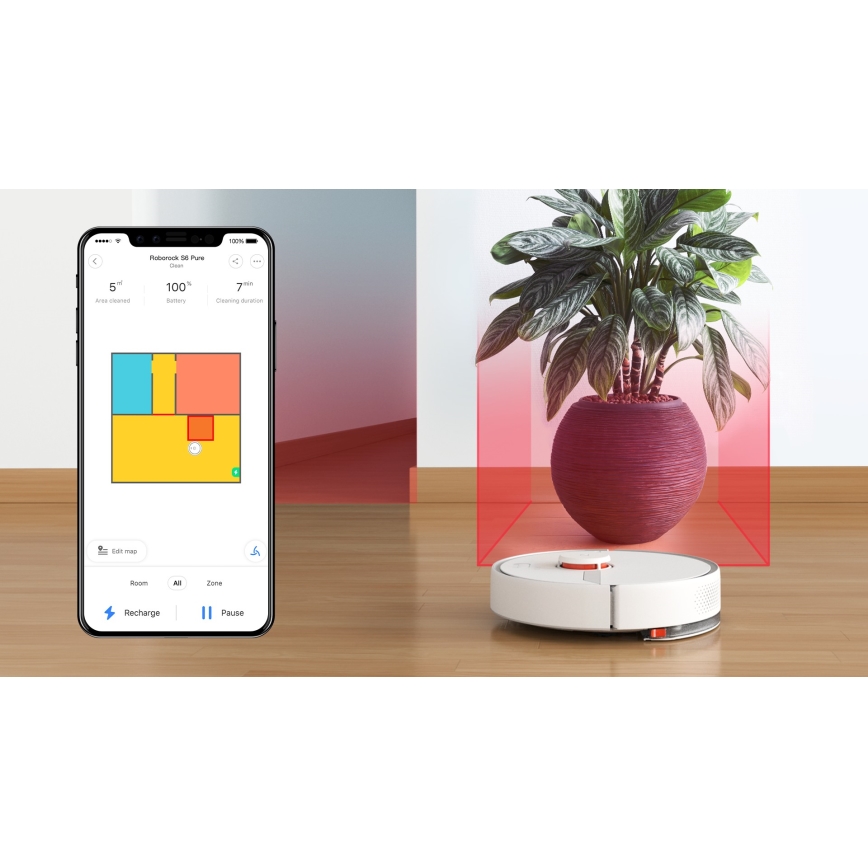 Xiaomi - Protingas robotas dulkių siurblys ROBOROCK S6 Pure 58W Wi-Fi baltas