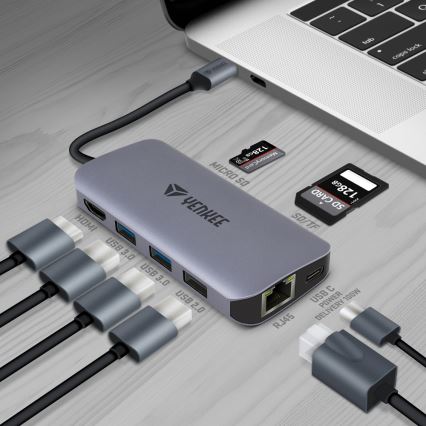 Yenkee – kelių prievadų adapteris 8in1 USB-C