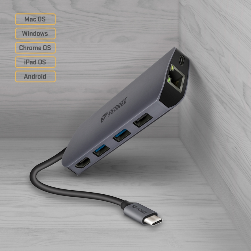 Yenkee – kelių prievadų adapteris 8in1 USB-C