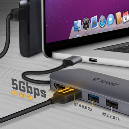 Yenkee – kelių prievadų adapteris 8in1 USB-C